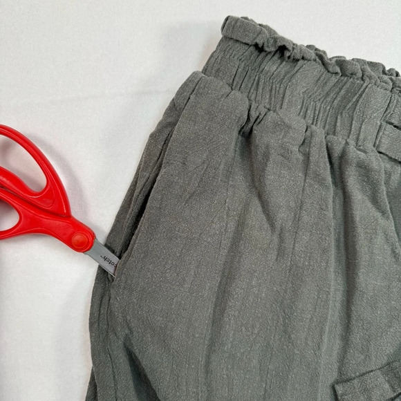 Allie Rose Belted Linen Shorts Womens Size M Elastic Waist Pockets Smoke Green - Picture 7 of 10